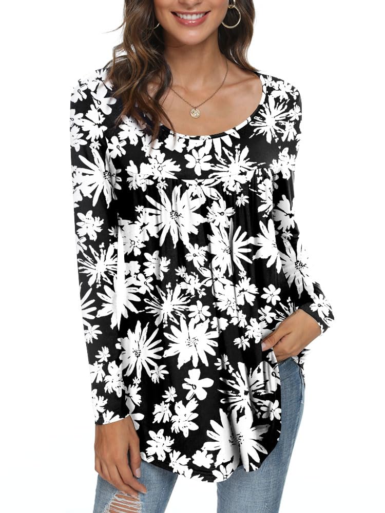Womens Long Sleeve Loose Fit Tunic Tops Casual Ruffle T Shirt Blouses for Leggings