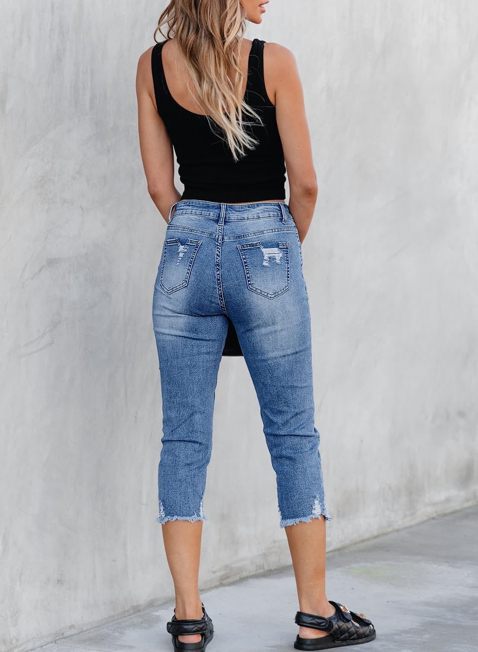 Women's Ripped Jeans Straight Leg Distressed Boyfriend Denim Pants