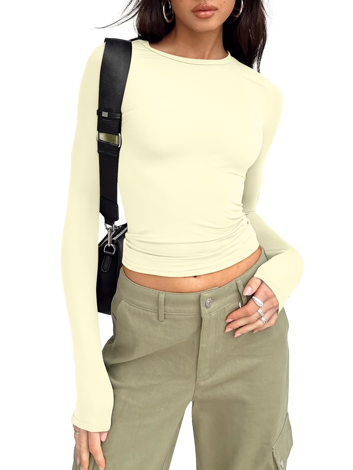 Trendy Queen Womens Long Sleeve Shirts Basic Crop Tops Tight Slim Fit Cute Teen Girls Fall Winter Y2k Clothes