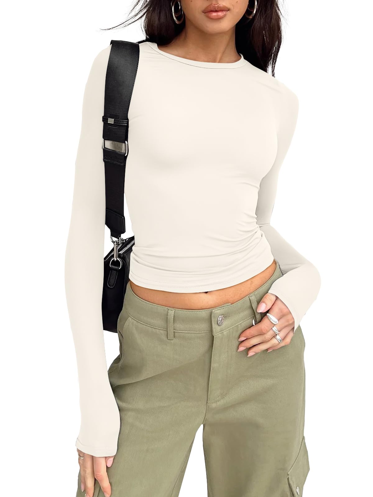 Trendy Queen Womens Long Sleeve Shirts Basic Crop Tops Tight Slim Fit Cute Teen Girls Fall Winter Y2k Clothes