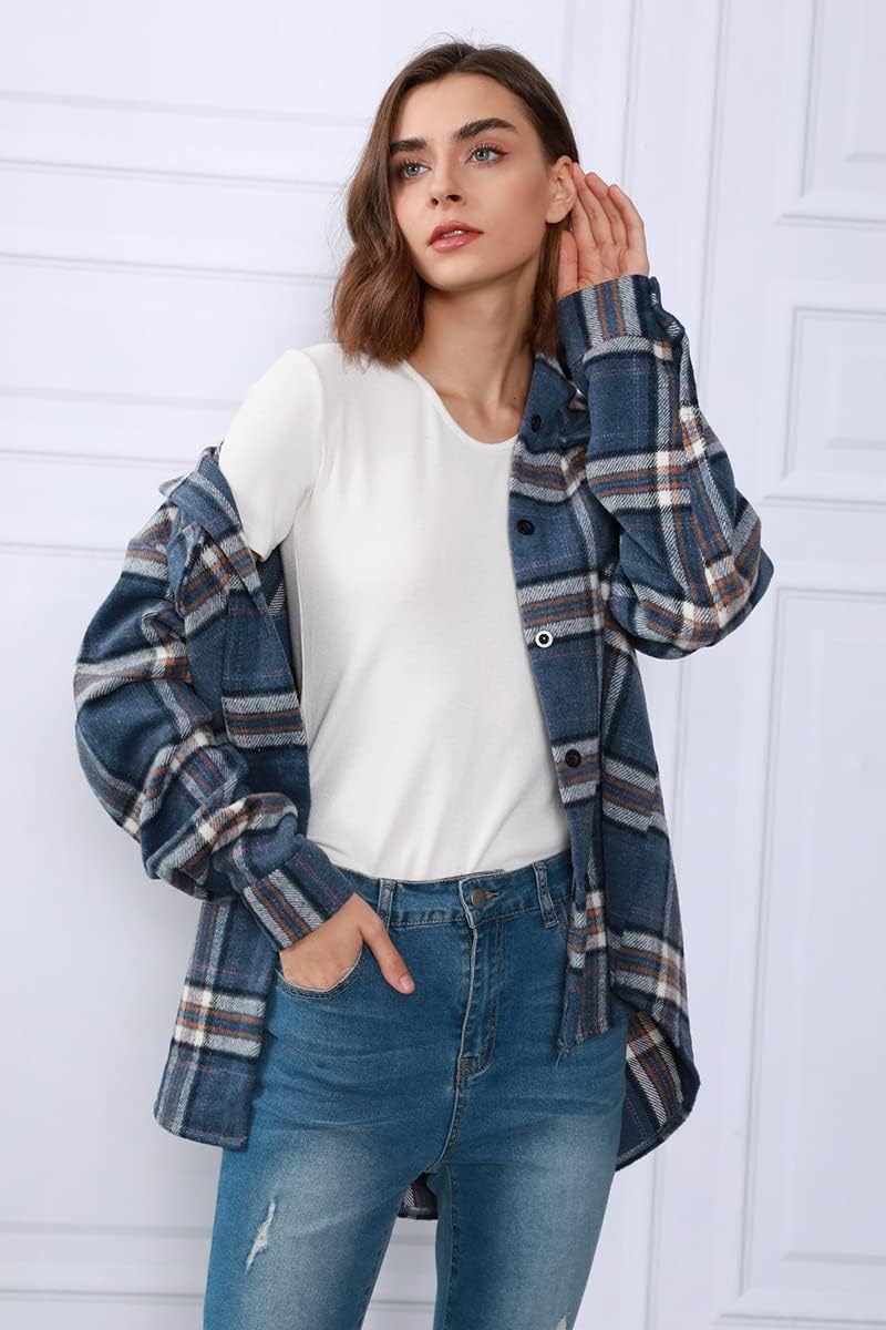 Womens Fall Outfits Fashion Clothes Shackets Flannel Plaid Button Down Long Sleeve Shirts Jackets 2024