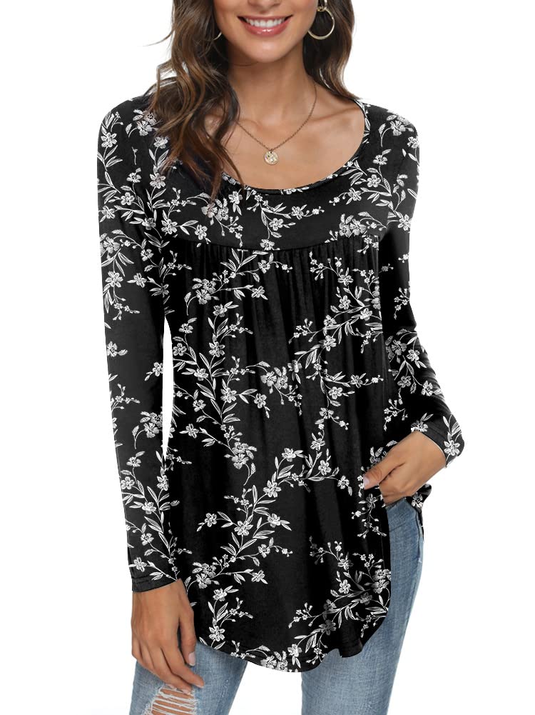 Womens Long Sleeve Loose Fit Tunic Tops Casual Ruffle T Shirt Blouses for Leggings