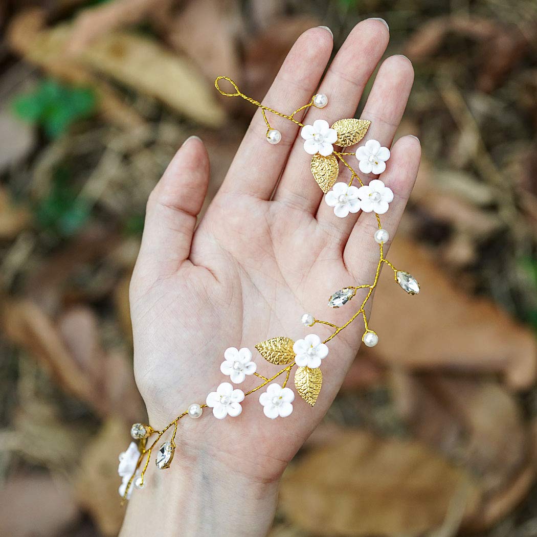 JAKAWIN Bride Flower Wedding Hair Vine Leaf Hair Piece Pearl Bridal Headpiece Rhinestone Hair Accessories for Women and Girls HV103 (Silver)