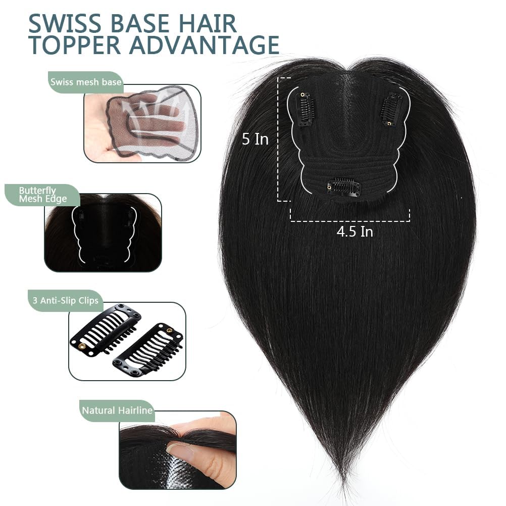 Hair Toppers for Women Real Human Hair Toppers Hair Pieces for Women with Thinning Hair 12 Inch Clip In Hair Toppers Upgrade Swiss Base Hair Topper 40g Medium Brown Mix Blonde