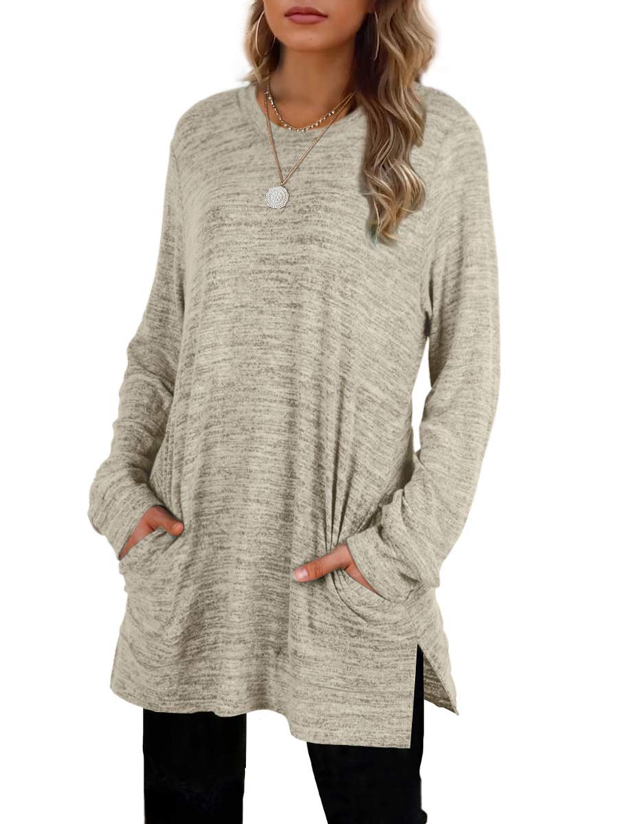 Womens Casual Sweatshirts Long Sleeve Shirts Oversized With Pocket Tunic Tops