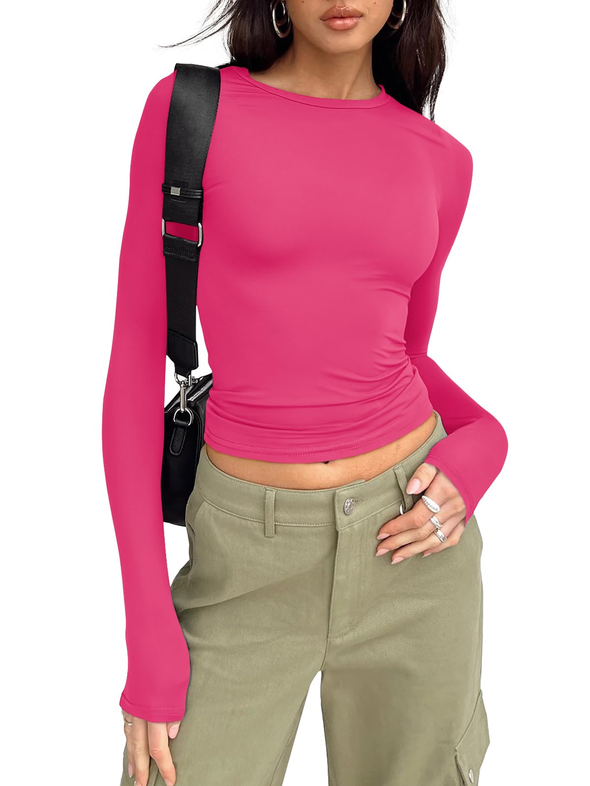 Trendy Queen Womens Long Sleeve Shirts Basic Crop Tops Tight Slim Fit Cute Teen Girls Fall Winter Y2k Clothes