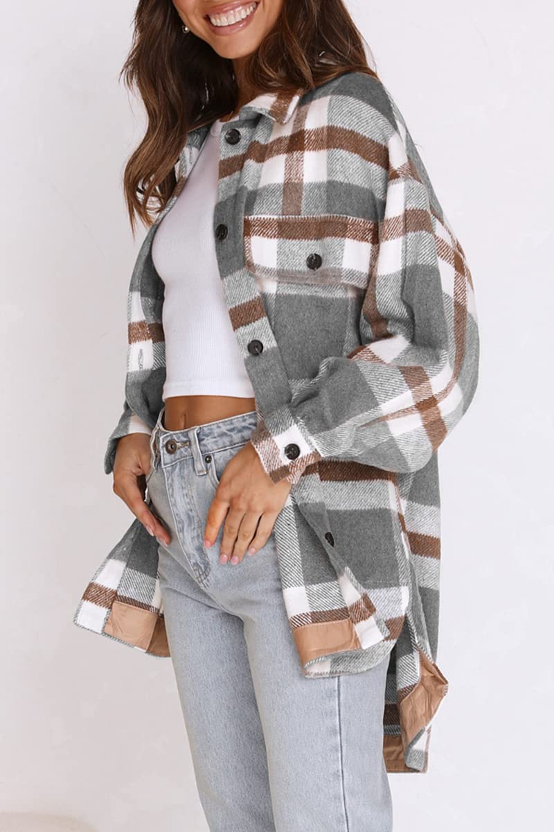 Womens Fall Outfits Fashion Clothes Shackets Flannel Plaid Button Down Long Sleeve Shirts Jackets 2024