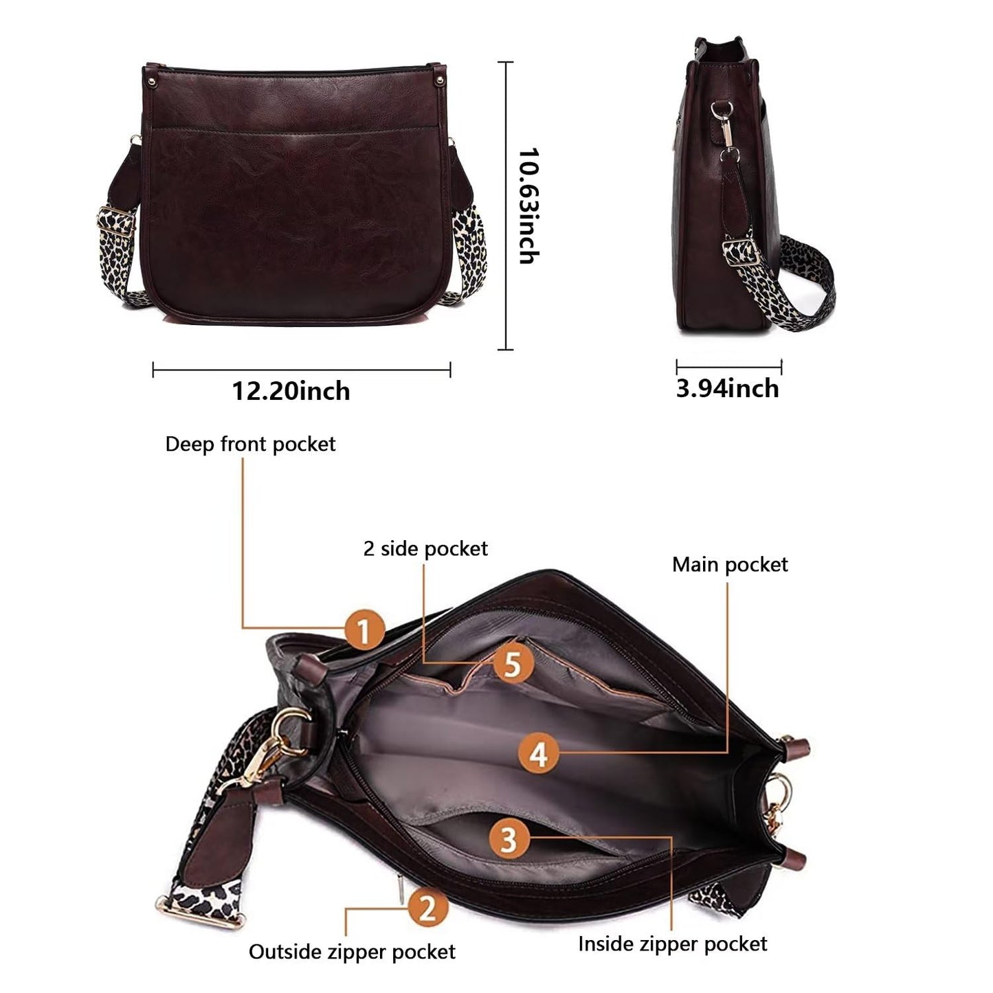 Vegan Leather Crossbody Bags for Women, Crossbody Purse with Guitar Strap Zipped Pockets Handbag