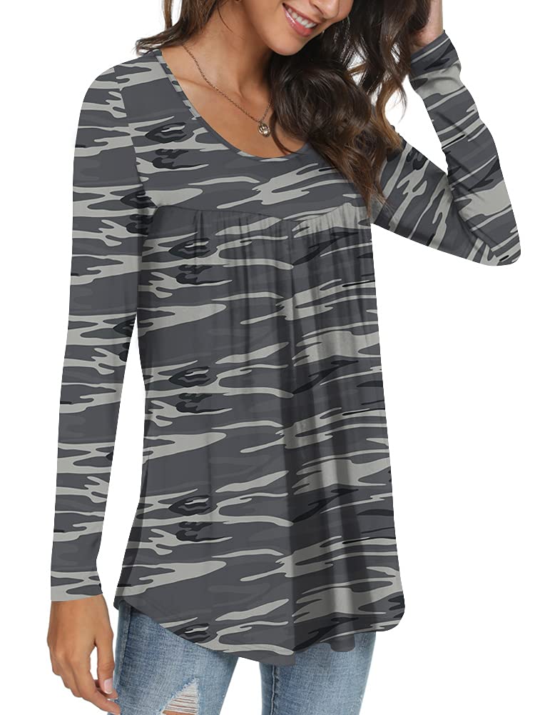 Womens Long Sleeve Loose Fit Tunic Tops Casual Ruffle T Shirt Blouses for Leggings