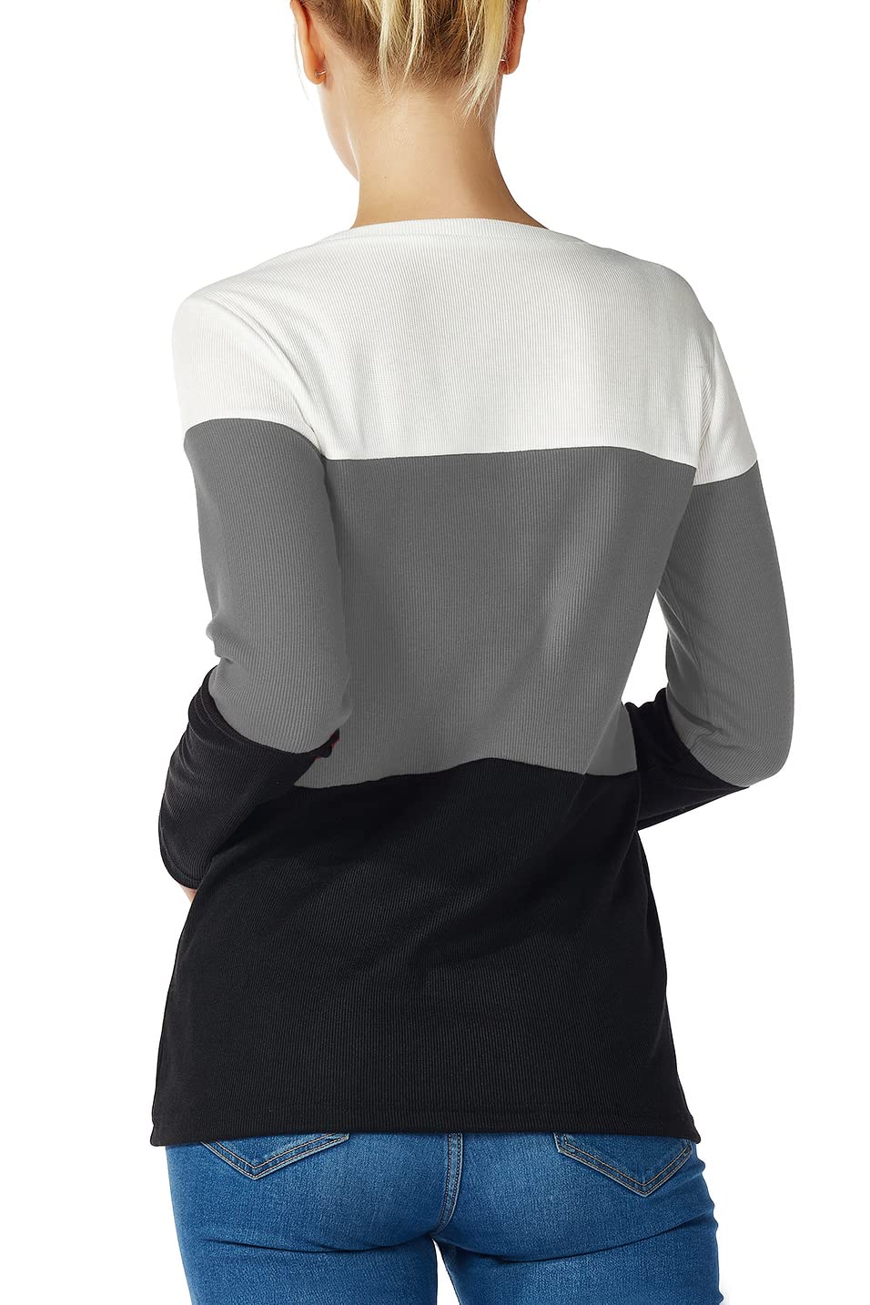 Womens Color Block Loose Long/Short Sleeve T Shirts Casual Comfy Tops