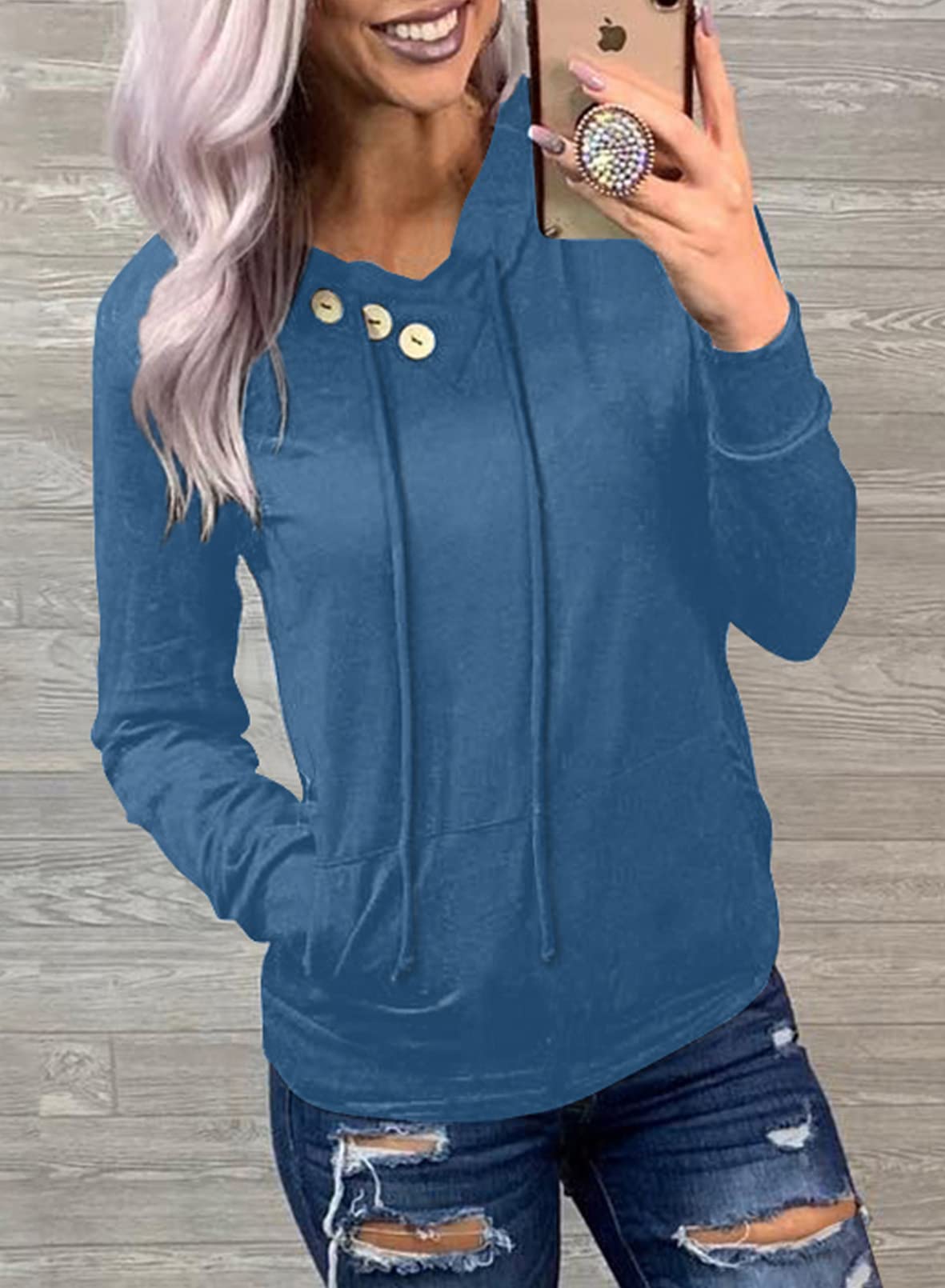 Women's Casual Long Sleeve Hoodies Sweatshirts Drawstring Pullover Tunic Tops With Pockets