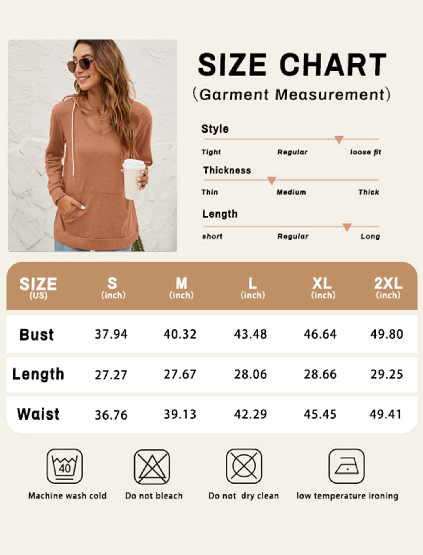 Pocket Hoodies for Womens V Neck Lightweight Sweatshirts Long Sleeve Tops