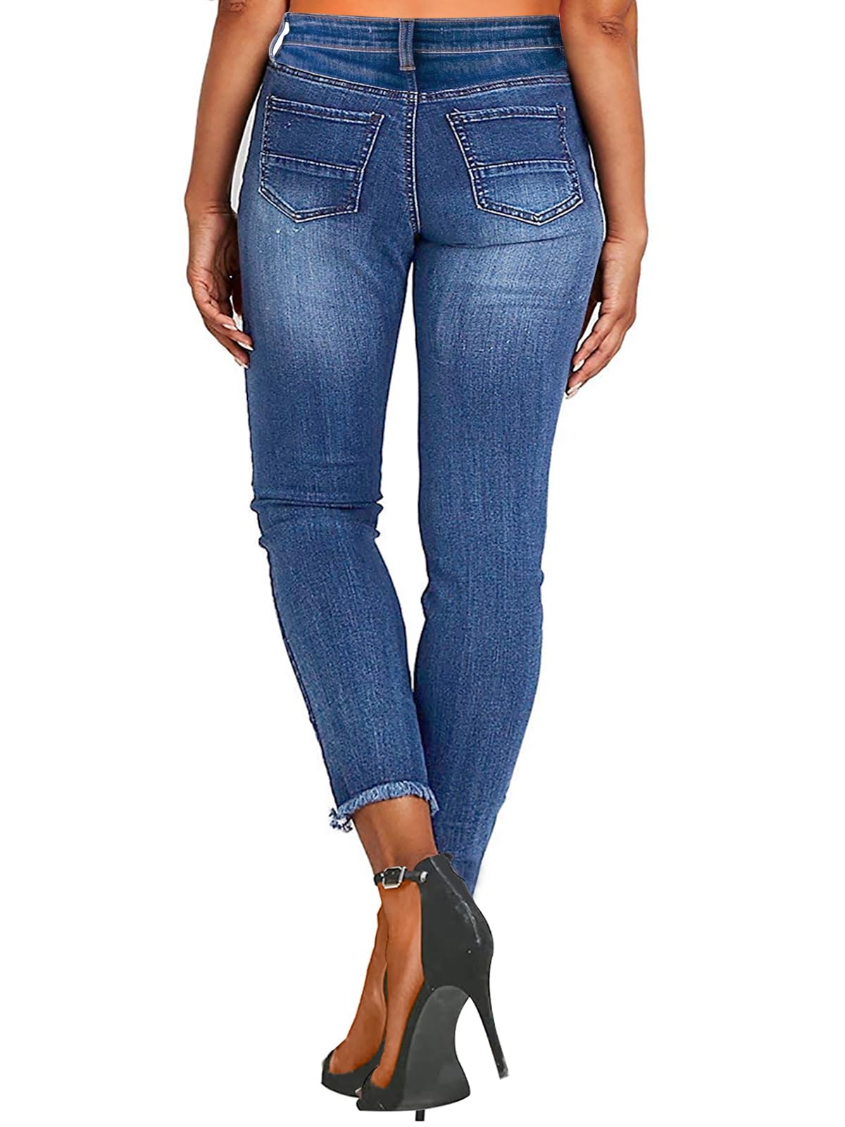 Women's Ripped Skinny Jeans Distressed Stretchy Denim Pants