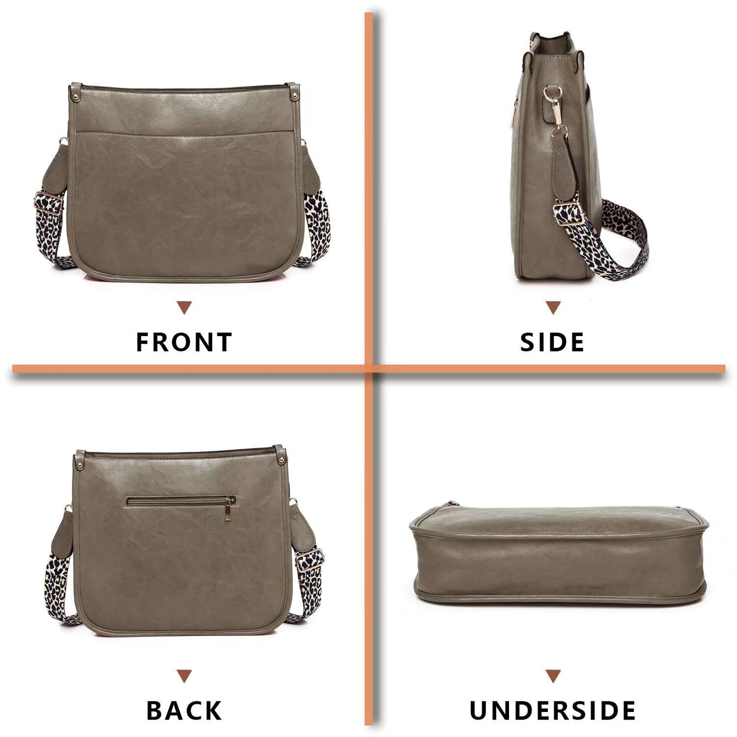 Vegan Leather Crossbody Bags for Women, Crossbody Purse with Guitar Strap Zipped Pockets Handbag