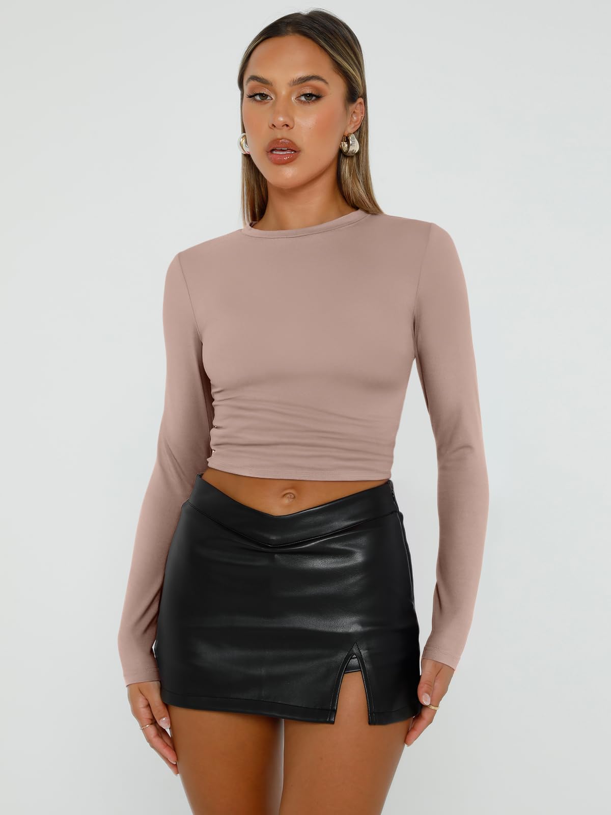 Trendy Queen Womens Long Sleeve Shirts Basic Crop Tops Tight Slim Fit Cute Teen Girls Fall Winter Y2k Clothes
