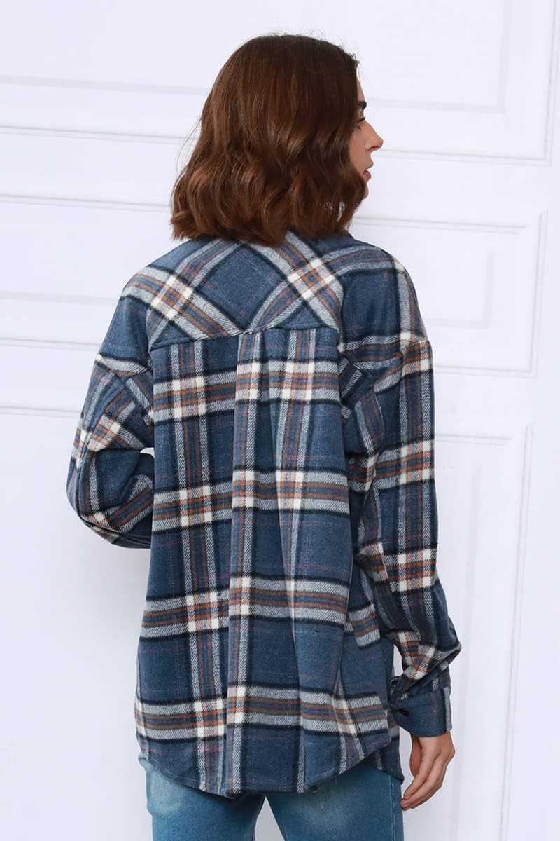 Womens Fall Outfits Fashion Clothes Shackets Flannel Plaid Button Down Long Sleeve Shirts Jackets 2024