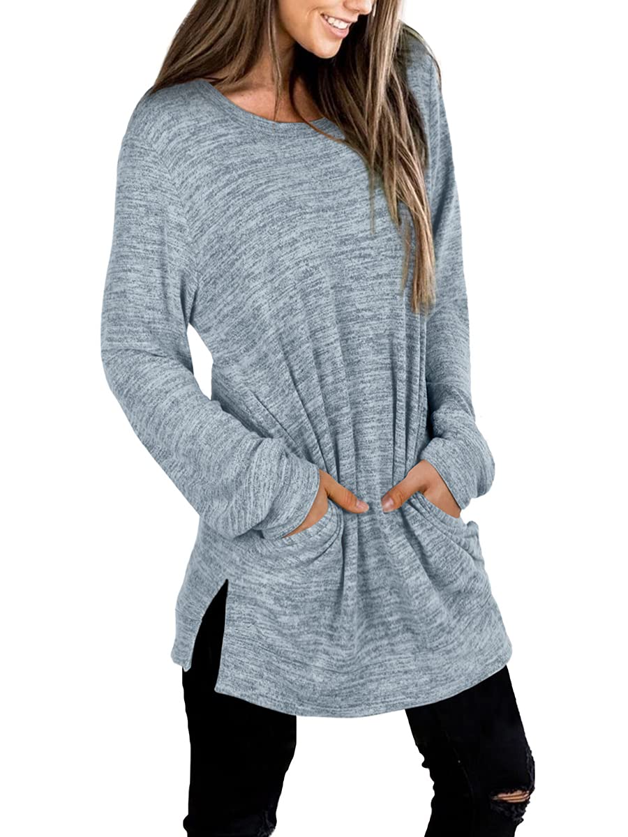 Womens Casual Sweatshirts Long Sleeve Shirts Oversized With Pocket Tunic Tops