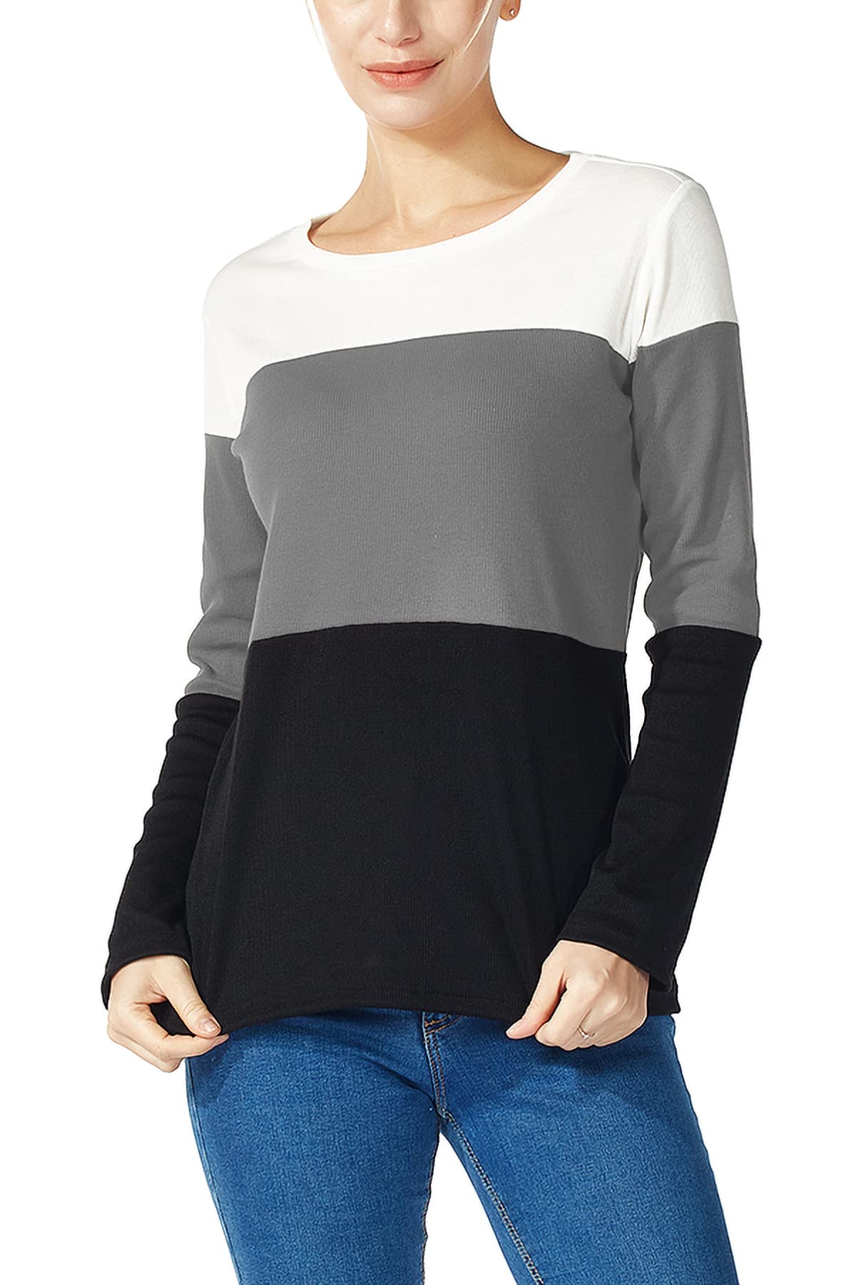 Womens Color Block Loose Long/Short Sleeve T Shirts Casual Comfy Tops