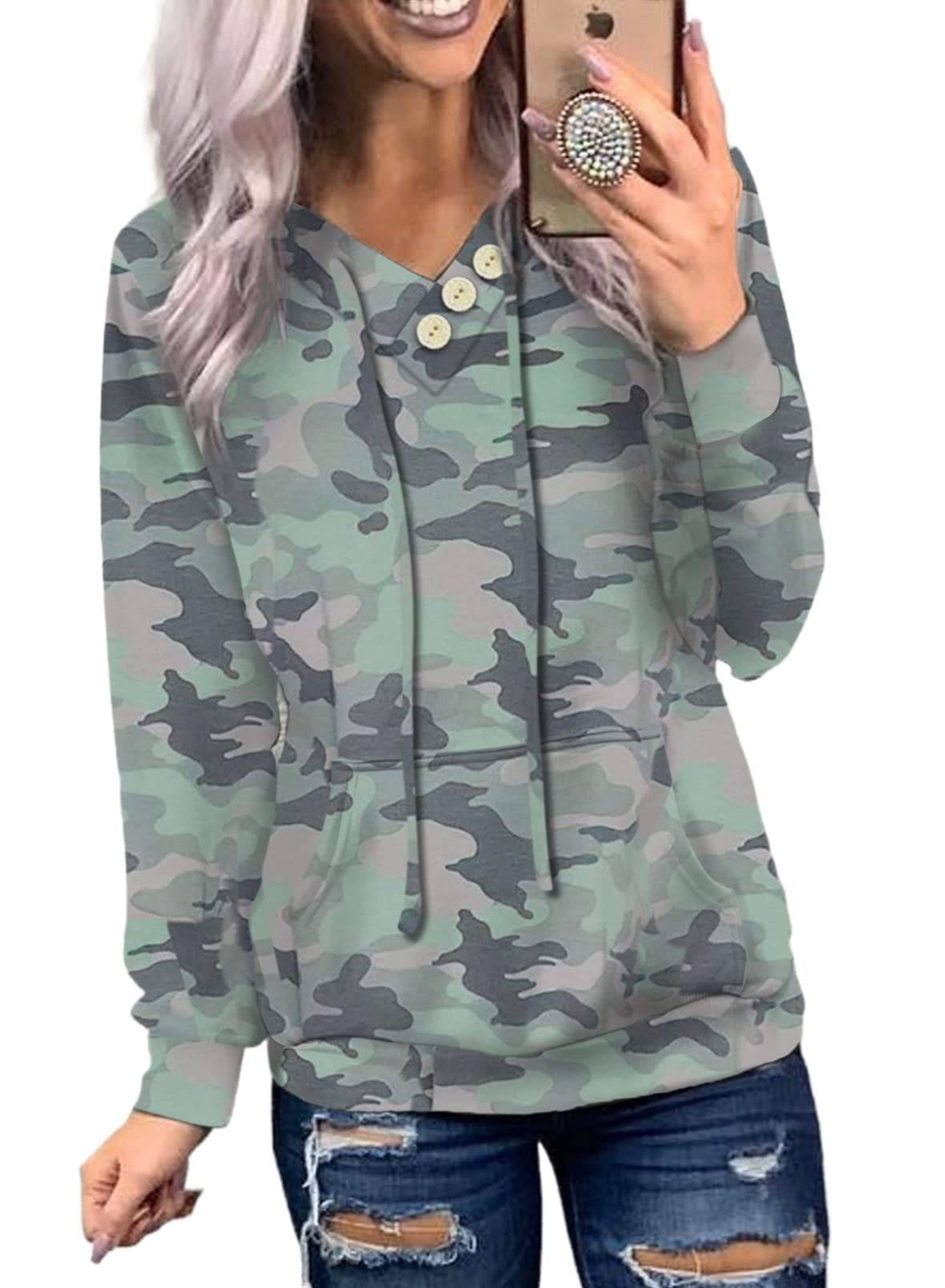 Women's Casual Long Sleeve Hoodies Sweatshirts Drawstring Pullover Tunic Tops With Pockets