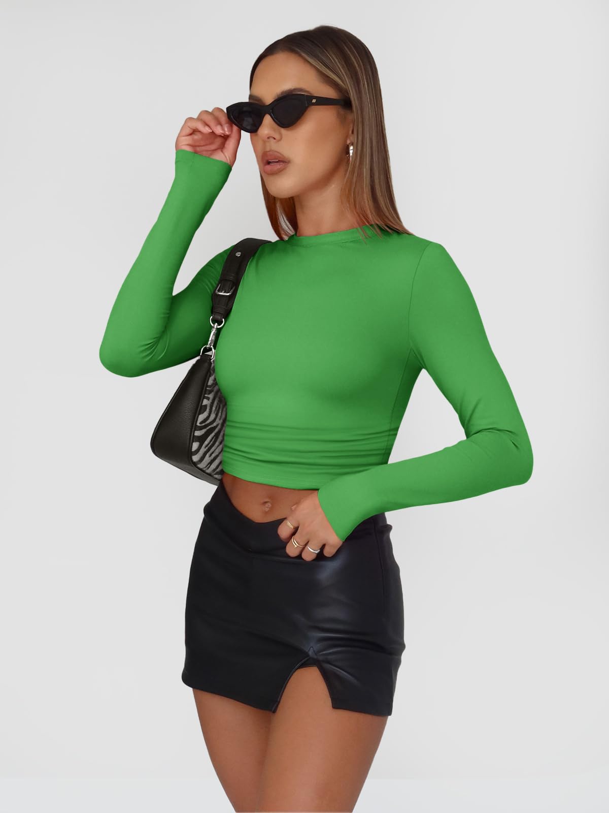 Trendy Queen Womens Long Sleeve Shirts Basic Crop Tops Tight Slim Fit Cute Teen Girls Fall Winter Y2k Clothes