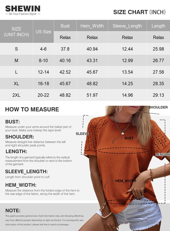 Women's Waffle Knit Tops Casual Crew Neck Hollow Out Raglan Short Sleeve Summer T-Shirts Blouses