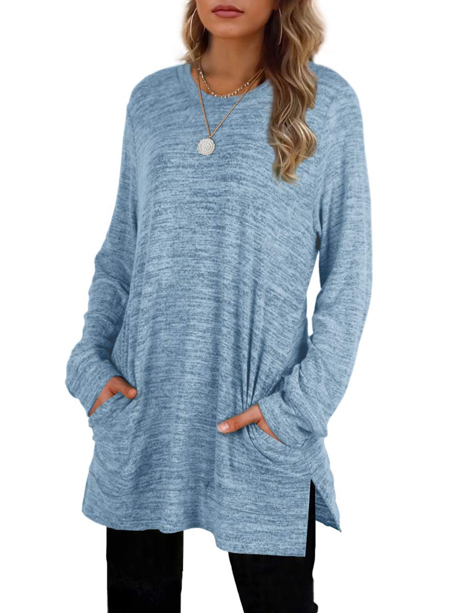 Womens Casual Sweatshirts Long Sleeve Shirts Oversized With Pocket Tunic Tops