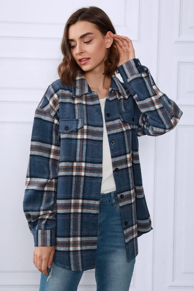 Womens Fall Outfits Fashion Clothes Shackets Flannel Plaid Button Down Long Sleeve Shirts Jackets 2024