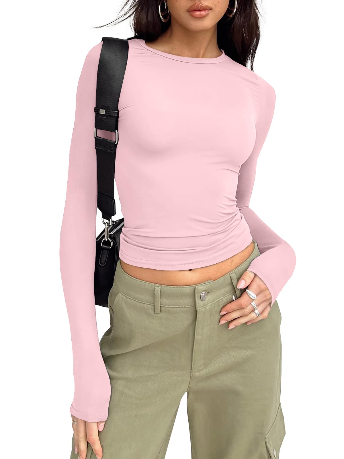 Trendy Queen Womens Long Sleeve Shirts Basic Crop Tops Tight Slim Fit Cute Teen Girls Fall Winter Y2k Clothes