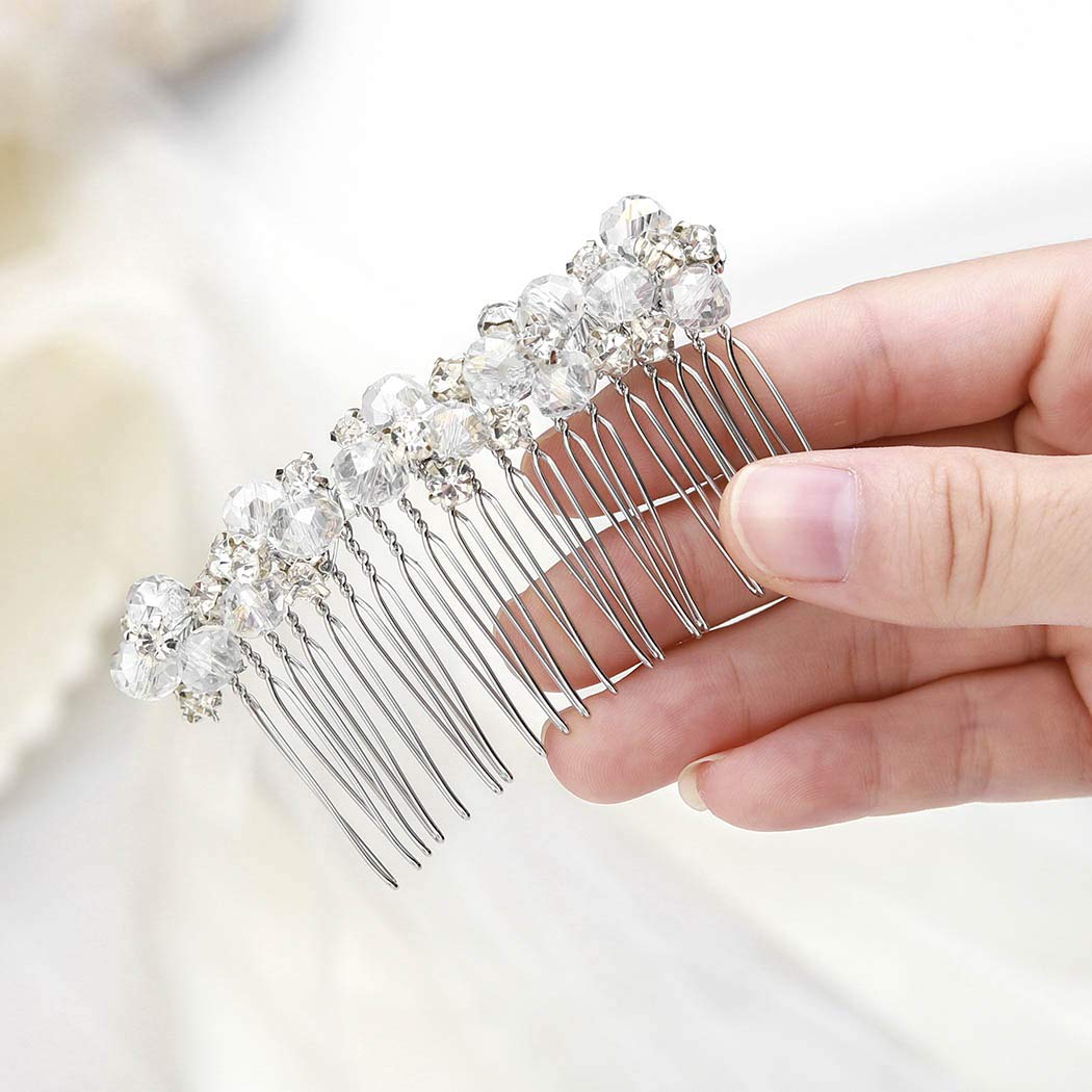 Jeairts Sunflower Bride Wedding Hair Comb Crystal Pearl Bridal Hair Pieces Leaf Side Combs Hair Dress Decorative Hair Accessories for Women and Girls (1-Silver)