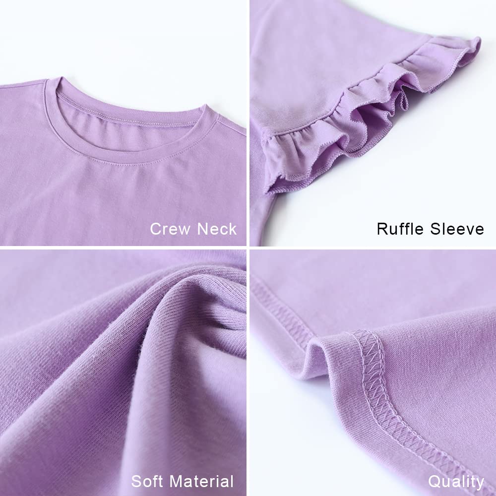 Women's Short Sleeve Casual T Shirts Summer Ruffle Plain Round Neck Loose Fit Tee Blouse Tops