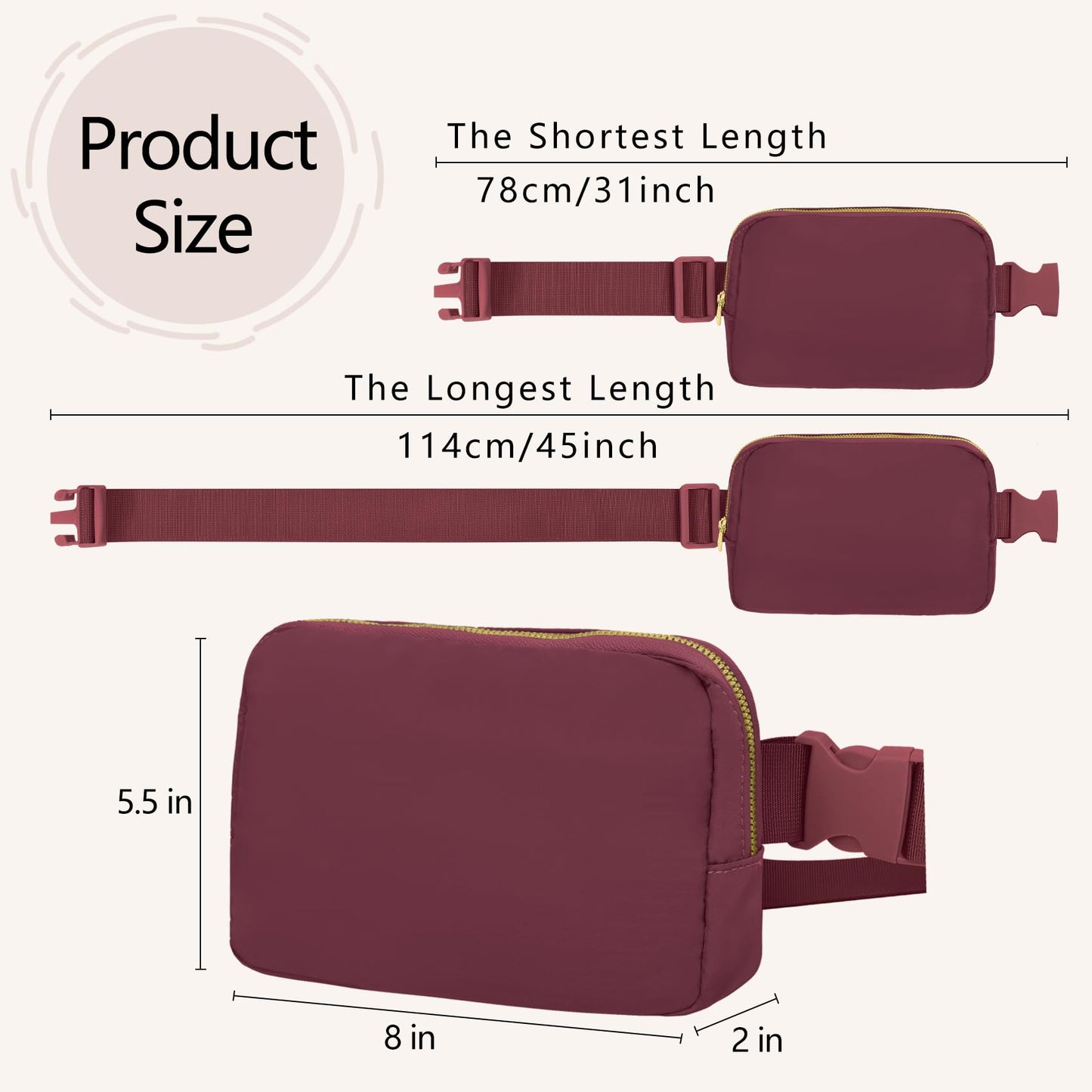 VOROLO Fanny Pack Christmas Gift For Women And Men Crossbody Bag Belt Bag Bum Bag with Adjustable Strap for Sports Black