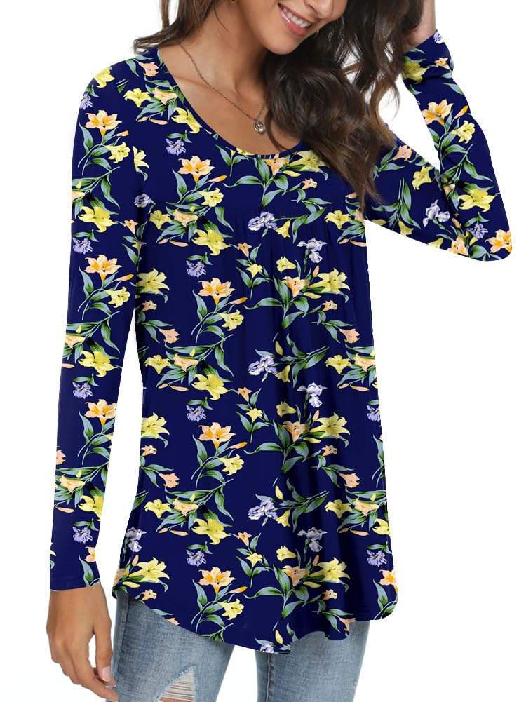 Womens Long Sleeve Loose Fit Tunic Tops Casual Ruffle T Shirt Blouses for Leggings