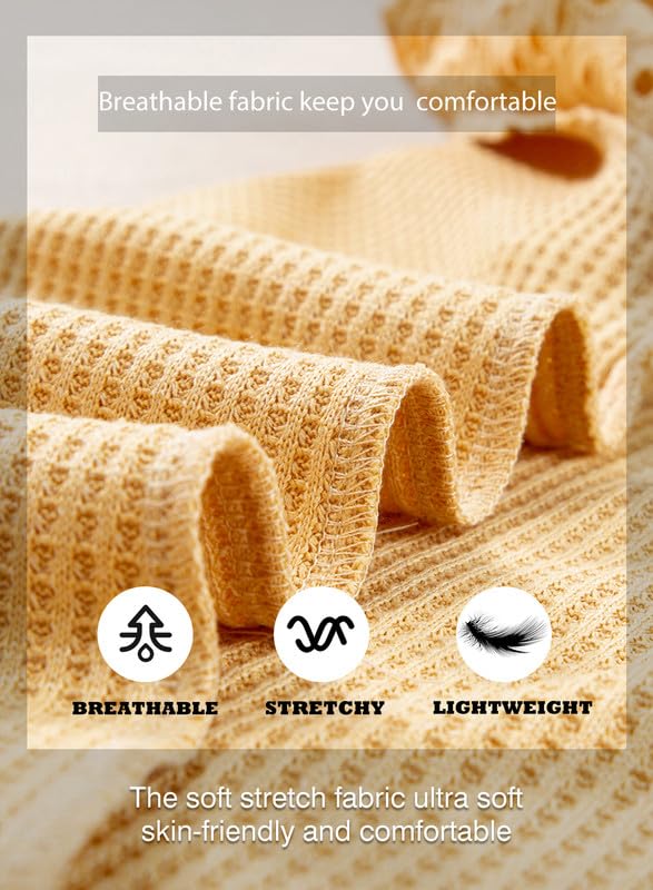 Women's Waffle Knit Tops Casual Crew Neck Hollow Out Raglan Short Sleeve Summer T-Shirts Blouses