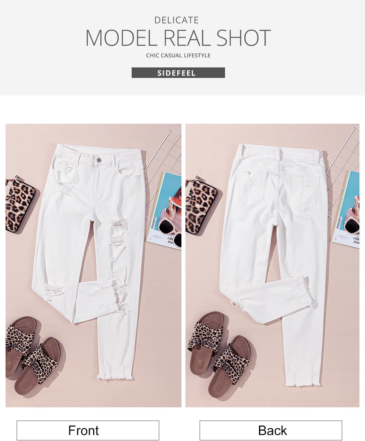 Women's Ripped Jeans Straight Leg Distressed Boyfriend Denim Pants