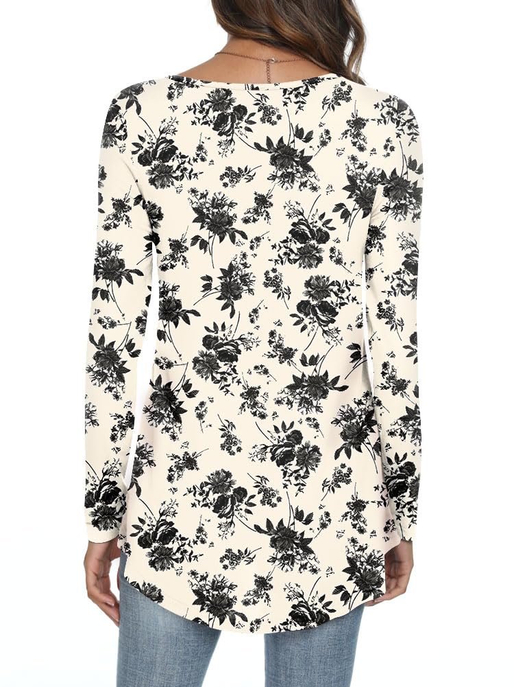 Womens Long Sleeve Loose Fit Tunic Tops Casual Ruffle T Shirt Blouses for Leggings