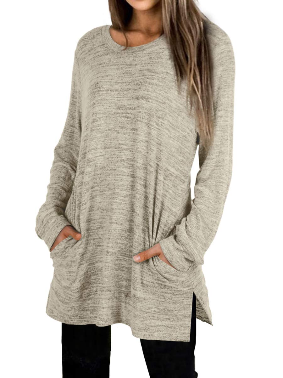 Womens Casual Sweatshirts Long Sleeve Shirts Oversized With Pocket Tunic Tops