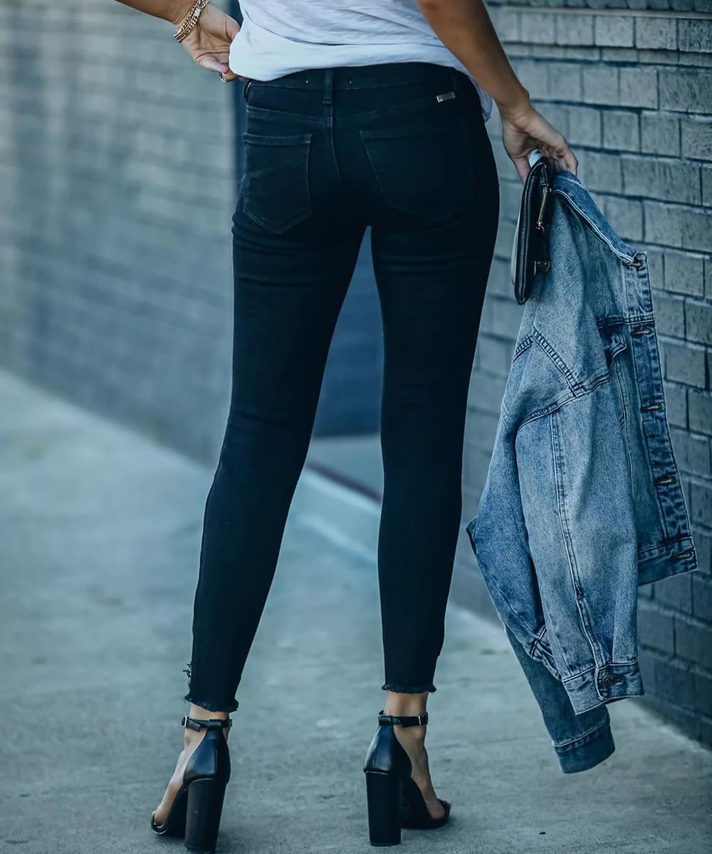 Women's Ripped Skinny Jeans Distressed Stretchy Denim Pants