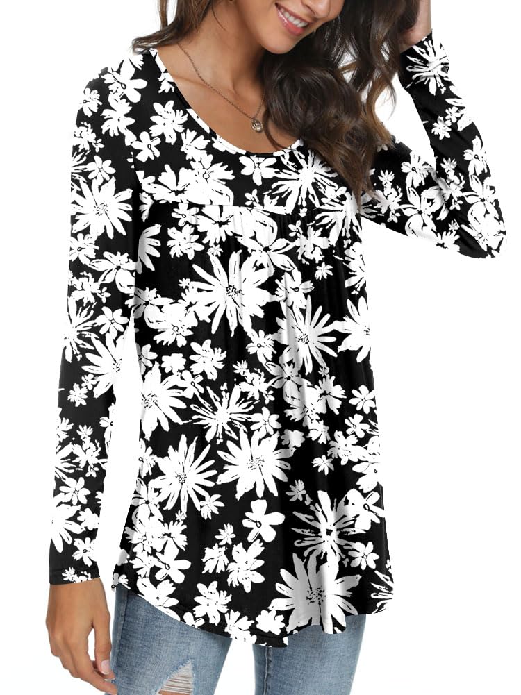 Womens Long Sleeve Loose Fit Tunic Tops Casual Ruffle T Shirt Blouses for Leggings