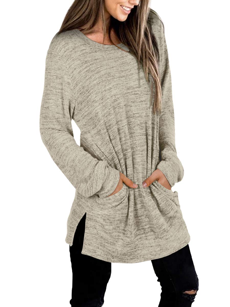 Womens Casual Sweatshirts Long Sleeve Shirts Oversized With Pocket Tunic Tops