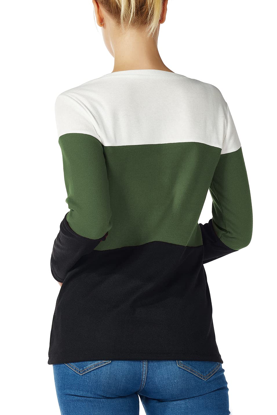 Womens Color Block Loose Long/Short Sleeve T Shirts Casual Comfy Tops