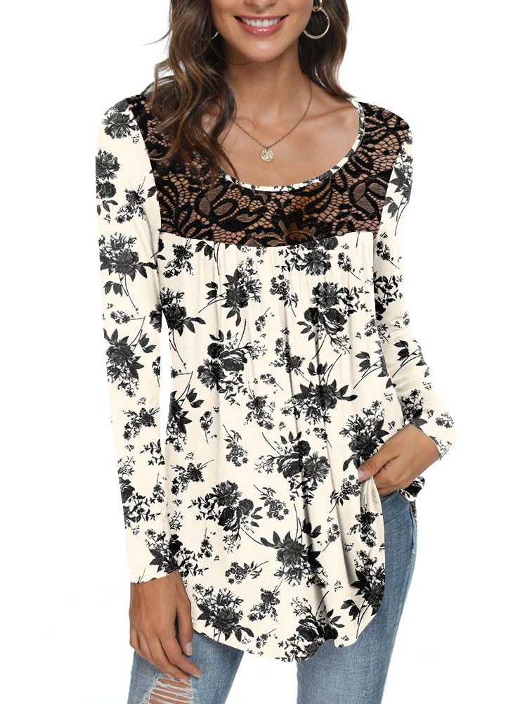 Womens Long Sleeve Loose Fit Tunic Tops Casual Ruffle T Shirt Blouses for Leggings