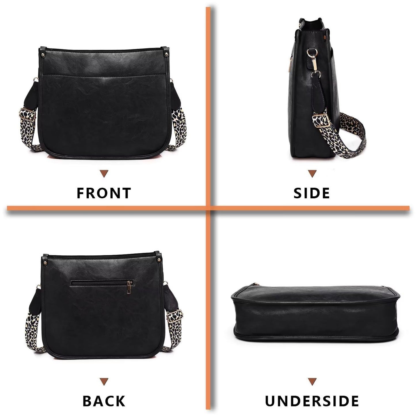 Vegan Leather Crossbody Bags for Women, Crossbody Purse with Guitar Strap Zipped Pockets Handbag