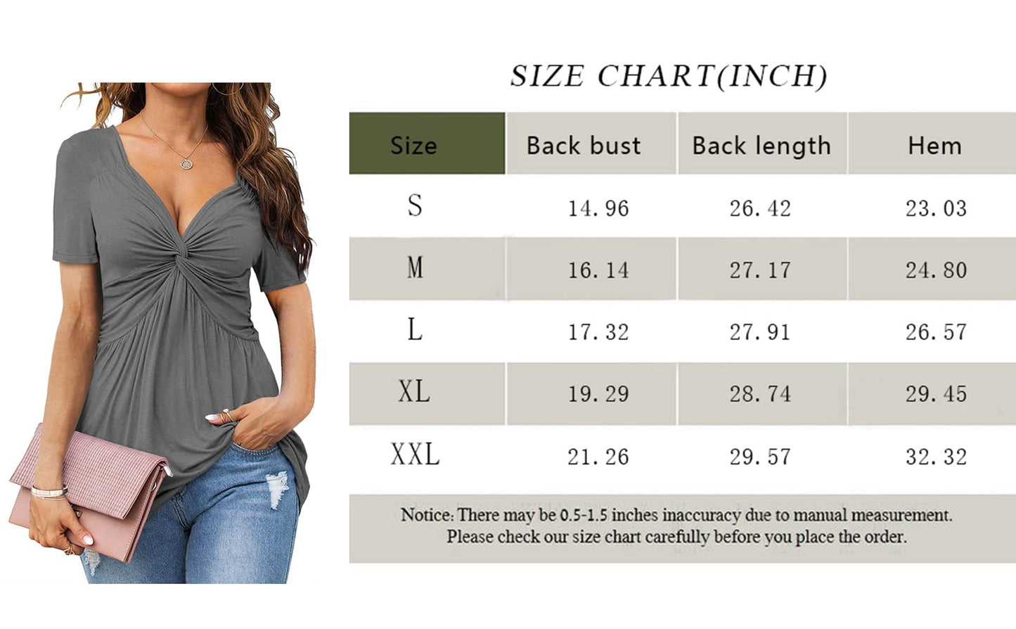 Womens Front Knotted V-Neck Blouse T Shirt Short Sleeve Oversized Tunic Tops Summer Solid Pullover Tees