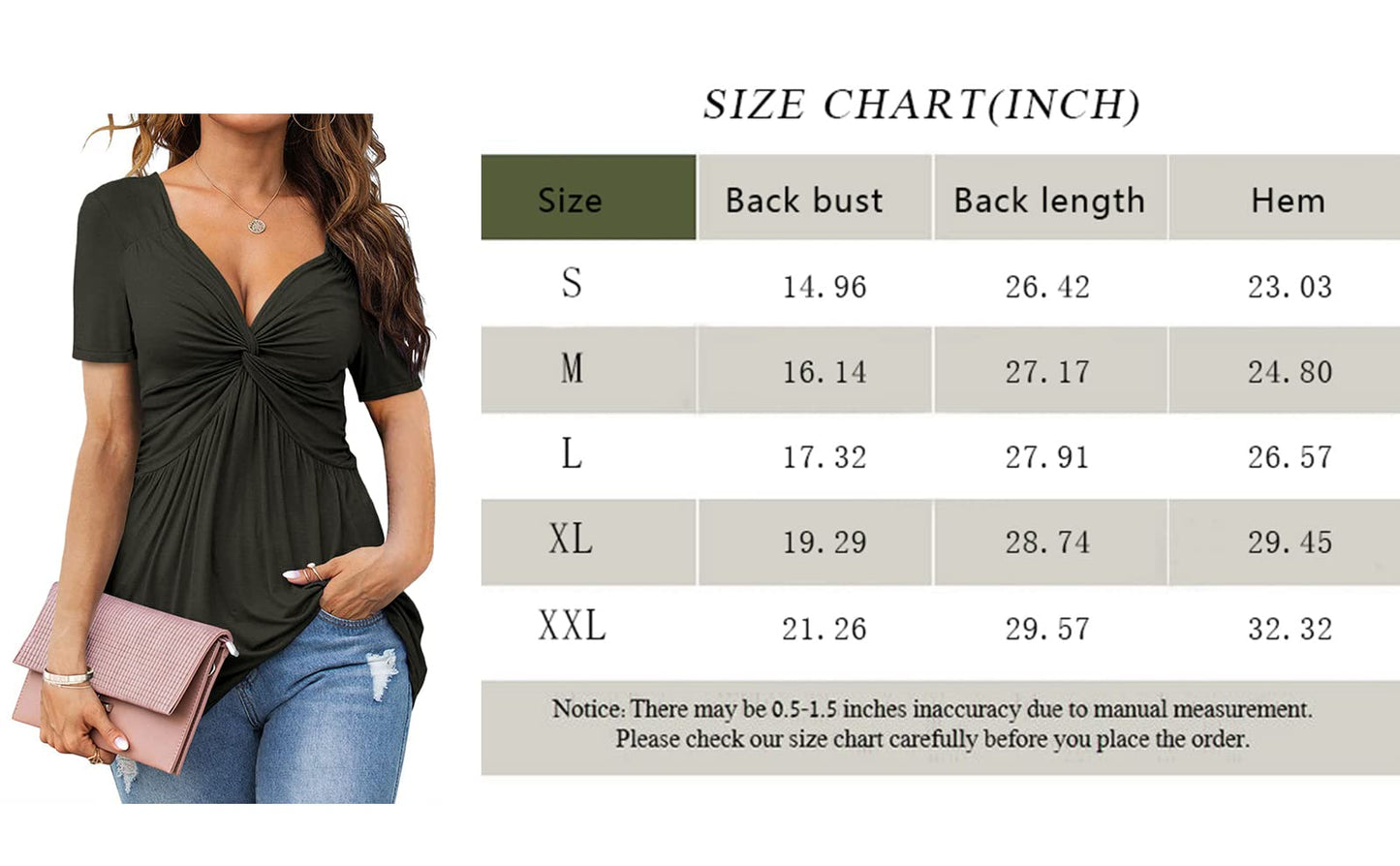 Womens Front Knotted V-Neck Blouse T Shirt Short Sleeve Oversized Tunic Tops Summer Solid Pullover Tees