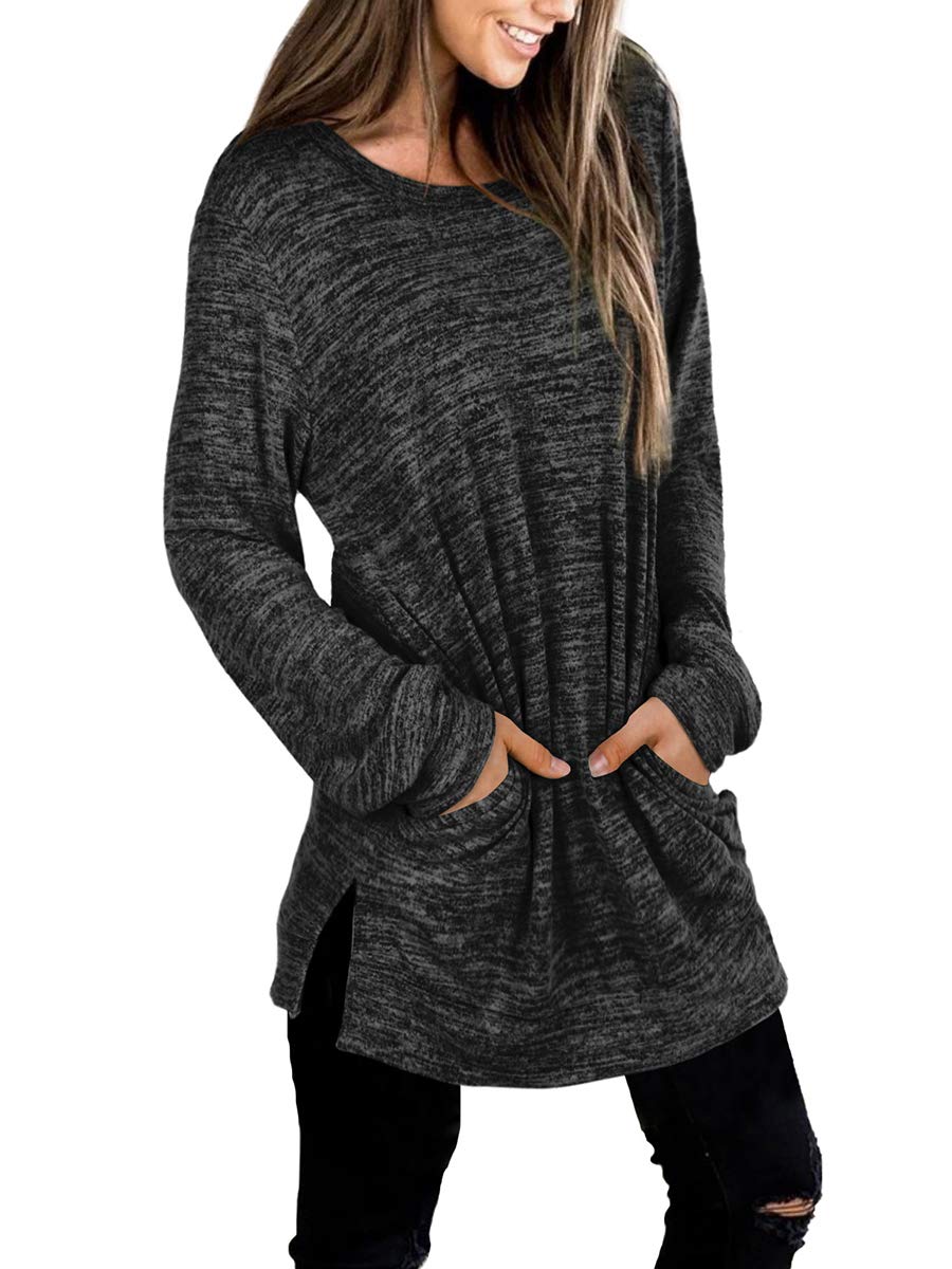 Womens Casual Sweatshirts Long Sleeve Shirts Oversized With Pocket Tunic Tops
