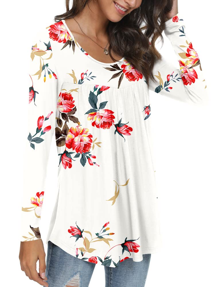 Womens Long Sleeve Loose Fit Tunic Tops Casual Ruffle T Shirt Blouses for Leggings