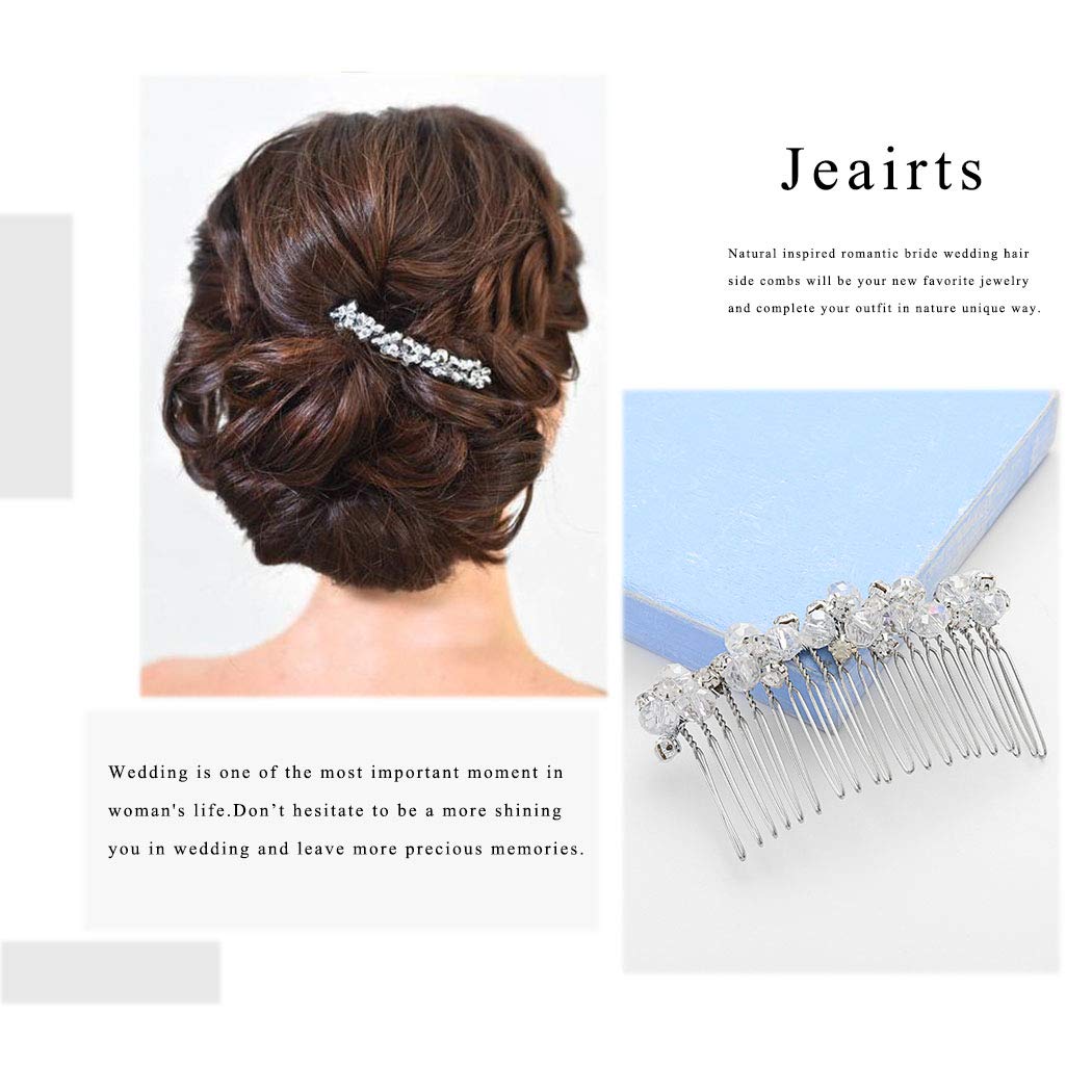 Jeairts Sunflower Bride Wedding Hair Comb Crystal Pearl Bridal Hair Pieces Leaf Side Combs Hair Dress Decorative Hair Accessories for Women and Girls (1-Silver)
