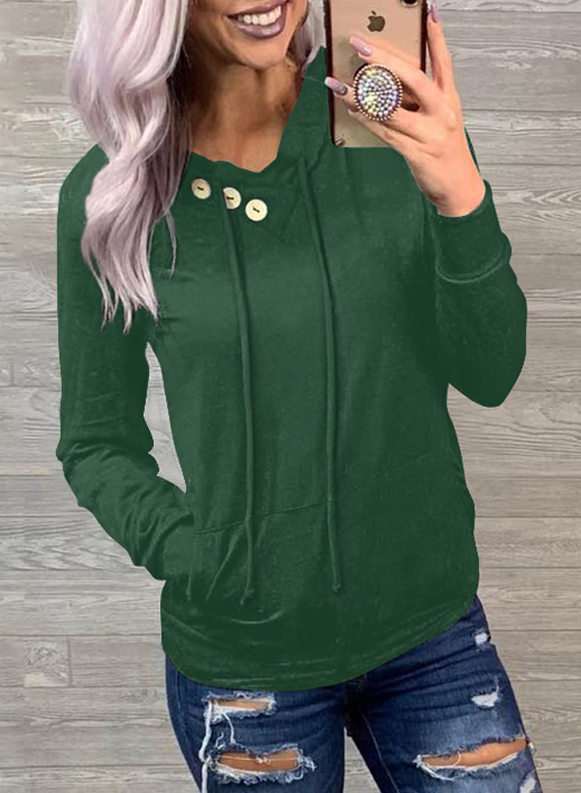 Women's Casual Long Sleeve Hoodies Sweatshirts Drawstring Pullover Tunic Tops With Pockets