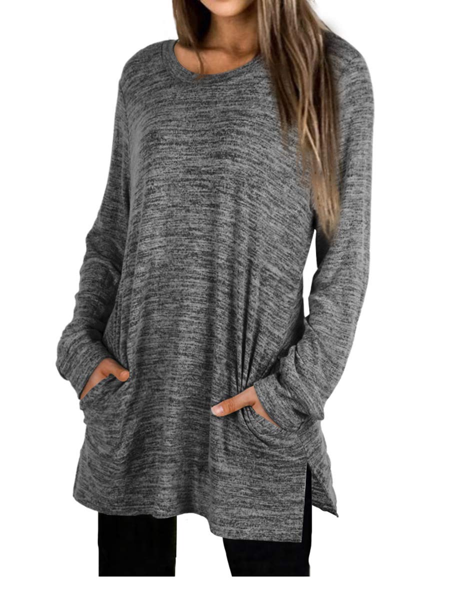 Womens Casual Sweatshirts Long Sleeve Shirts Oversized With Pocket Tunic Tops