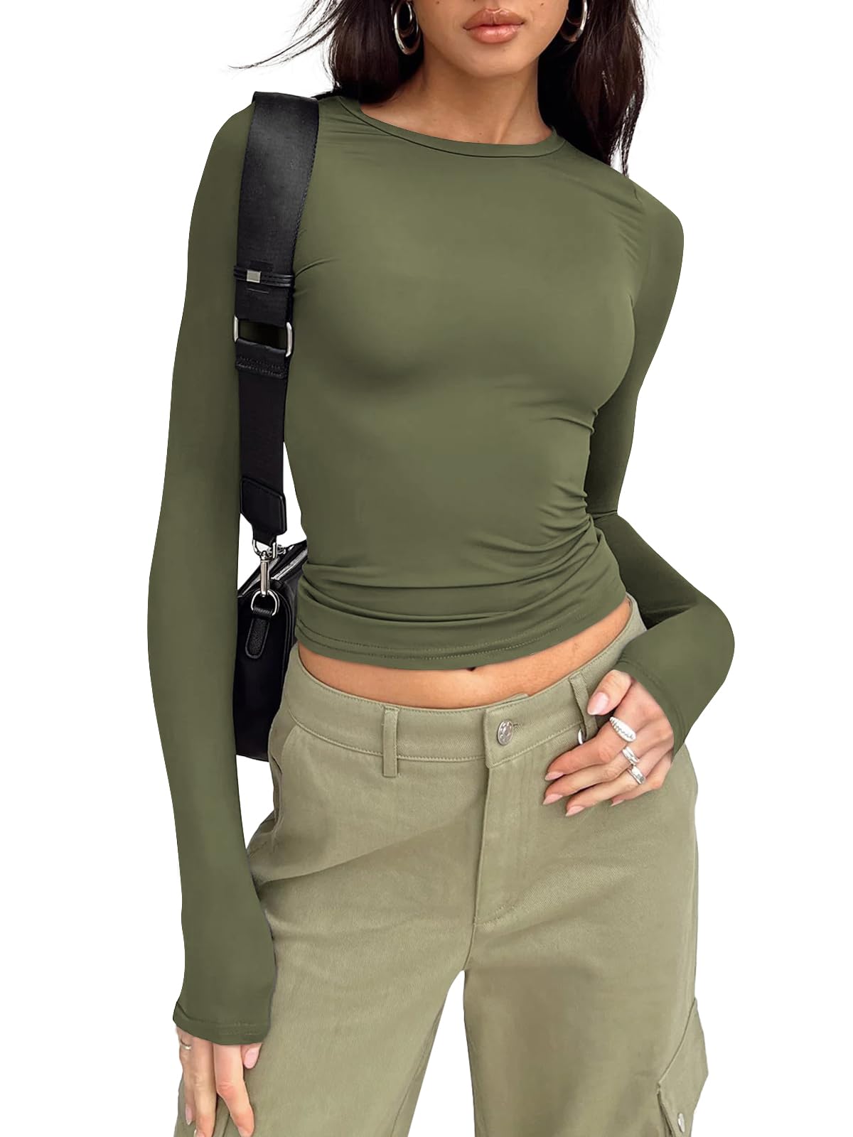 Trendy Queen Womens Long Sleeve Shirts Basic Crop Tops Tight Slim Fit Cute Teen Girls Fall Winter Y2k Clothes